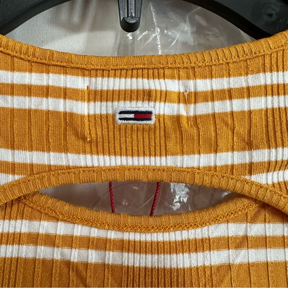 TOMMY JEANS WOMEN'S BACK-CUTOUT STRIPED RIBBED TOP IN YELLOW XS - Picture 6 of 8